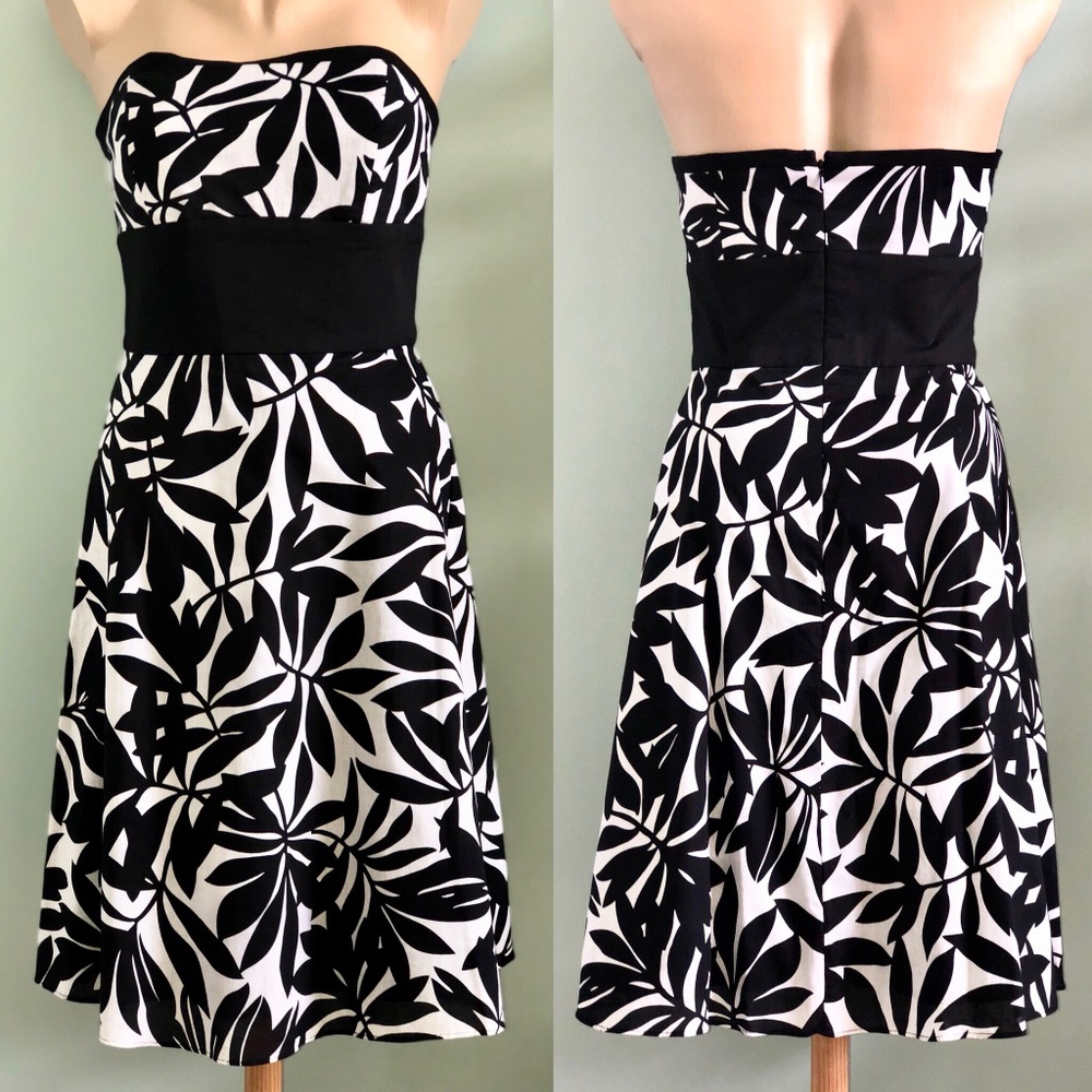 WHBM Black & White Print Strapless Cocktail Dress
